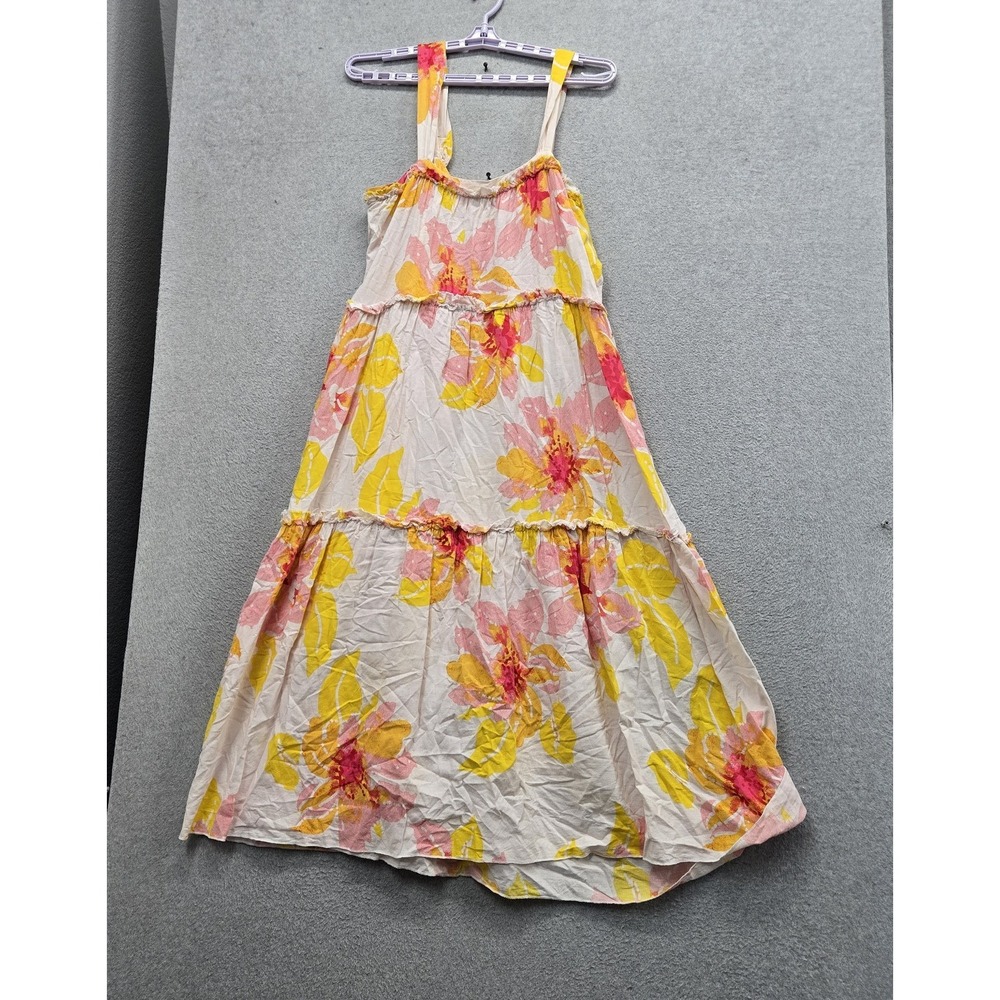 Free People Women Dress XL White Floral Moonshine Midi Linen Blend Sundress